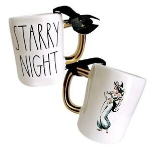NWT Rae Dunn Disney Princess Jasmine STARRY NIGHT Aladdin White Gold Black Mug